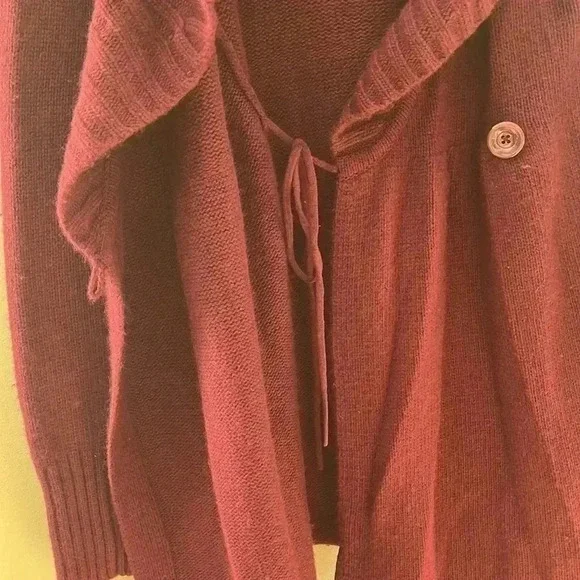 [L]Talula Burgundy One Button  Closure Wool Cashmere Cardigan Big Neck Sweater - Picture 2 of 9